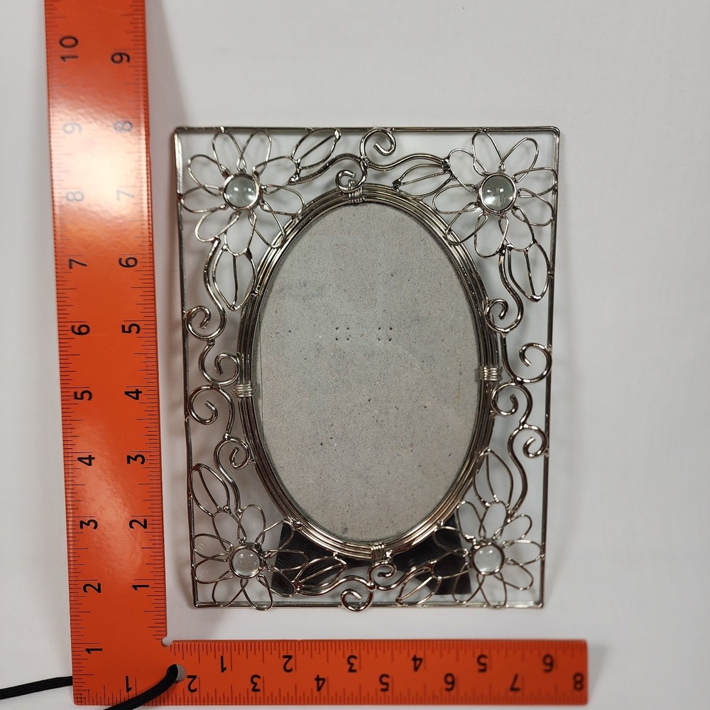 Ornate Metal Wire Picture Frame Silver Tone Floral Design Rectangle & Oval Shape - Picture 8 of 8